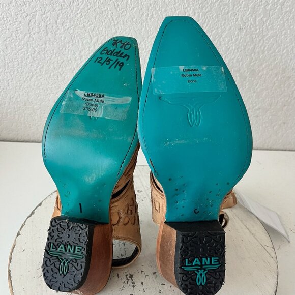 Lane Robin Mule Tan Cowboy Boots Womens 7.5 Cowgirl Western Leather Short Ankle - Picture 9 of 12